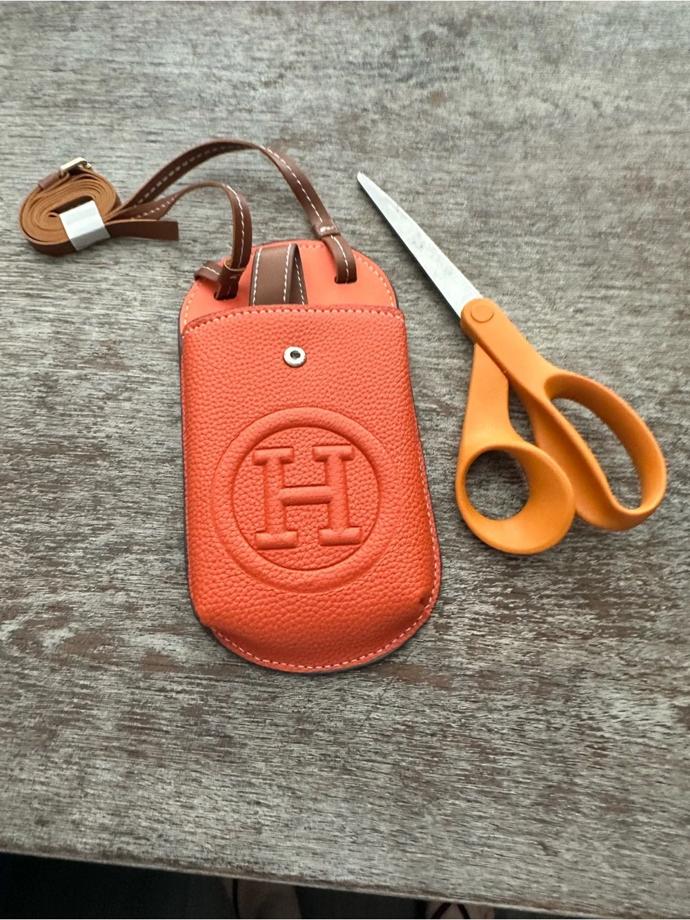 Pebbled Leather Phone Crossbody in Orange